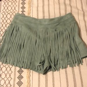 Teal Suede Fringe Shorts
